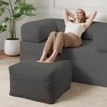 MeMoreCool Square Stuffed Pouf Ottoman Foot Rest, Stripe Furry Floor Pouf Foot Stool with Foam Chunk Filling, Soft Fluffy Stuffed Ottoman Footrest for Living Room, Corduroy Grey