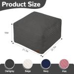 MeMoreCool Square Stuffed Pouf Ottoman Foot Rest, Stripe Furry Floor Pouf Foot Stool with Foam Chunk Filling, Soft Fluffy Stuffed Ottoman Footrest for Living Room, Corduroy Grey