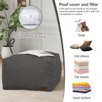 MeMoreCool Square Stuffed Pouf Ottoman Foot Rest, Stripe Furry Floor Pouf Foot Stool with Foam Chunk Filling, Soft Fluffy Stuffed Ottoman Footrest for Living Room, Corduroy Grey