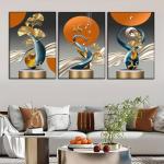 3 Pcs Golden Deer Canvas Wall Art Modern Abstract Paintings Pictures Wall Decor Ginkgo Leaf Luxury Foil Lines Posters Prints for Living Room Bedroom Office Home Decoration Ready to hang 12inx16in canvas