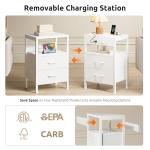 Lazzanto NightStand Bedside Charging Table Bedroom - Night Stand with Charger Station, White Modern Bed Side End Table with Open Shelf & 2 Fabric Drawers, USB-C Port & AC Outlets for Dorm, Living Room