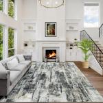 9x12 Area Rugs Washable Rug: Modern Abstract Living Room Rug Soft Anti-Skid Thin Carpet Indoor Floor Non-Shedding Carpets for Bedroom Dining Room Farmhouse Nursery Home Office Black Grey Gold