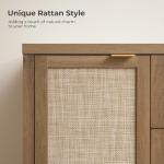 SICOTAS Rattan Sideboard Buffet Cabinet with Storage - 52" Larger Farmhouse Credenza Storage Coffee Bar Cabinet with 3 Drawers & 2 Doors, Boho Console Table for Living Room, Kitchen, Caramel Oak