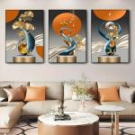 3 Pcs Golden Deer Canvas Wall Art Modern Abstract Paintings Pictures Wall Decor Ginkgo Leaf Luxury Foil Lines Posters Prints for Living Room Bedroom Office Home Decoration Ready to hang 12inx16in canvas