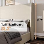 AMERLIFE Lift Up Storage Bed King Size Linen Upholstered Platform Bed Frame, Hydraulic Storage,Modern Wingback Headboard, No Box Spring Needed, Khaki