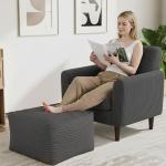 MeMoreCool Square Stuffed Pouf Ottoman Foot Rest, Stripe Furry Floor Pouf Foot Stool with Foam Chunk Filling, Soft Fluffy Stuffed Ottoman Footrest for Living Room, Corduroy Grey