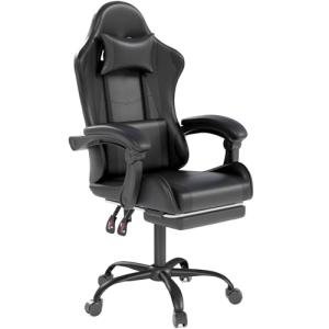 OS MOTOR Gaming Chair with Headrest and Lumbar Support, Ergonomic High Back Office Chair, Racing Style Executive Computer Desk Chair, Leather Adjustable Swivel Task Chair for Home Office (Black)