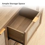 SICOTAS Rattan Sideboard Buffet Cabinet with Storage - 52" Larger Farmhouse Credenza Storage Coffee Bar Cabinet with 3 Drawers & 2 Doors, Boho Console Table for Living Room, Kitchen, Caramel Oak