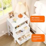 Lazzanto NightStand Bedside Charging Table Bedroom - Night Stand with Charger Station, White Modern Bed Side End Table with Open Shelf & 2 Fabric Drawers, USB-C Port & AC Outlets for Dorm, Living Room