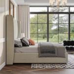 AMERLIFE Lift Up Storage Bed King Size Linen Upholstered Platform Bed Frame, Hydraulic Storage,Modern Wingback Headboard, No Box Spring Needed, Khaki