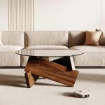 Honyee Modern Round Coffee Table, 30.7" x 30.7" x 16.1" Tempered Glass Top for Living Room, Color: Walnut