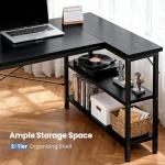 DUMOS L Shaped Desk 47 Inch Computer Desk Gaming Furniture Corner Desks Home Office PC Table with Reversible Storage Shelves for Writing Working Study Bedroom Dorm, Modern Black