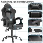 OS MOTOR Gaming Chair with Headrest and Lumbar Support, Ergonomic High Back Office Chair, Racing Style Executive Computer Desk Chair, Leather Adjustable Swivel Task Chair for Home Office (Black)