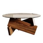 Honyee Modern Round Coffee Table, 30.7" x 30.7" x 16.1" Tempered Glass Top for Living Room, Color: Walnut