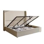 AMERLIFE Lift Up Storage Bed King Size Linen Upholstered Platform Bed Frame, Hydraulic Storage,Modern Wingback Headboard, No Box Spring Needed, Khaki