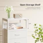 Lazzanto NightStand Bedside Charging Table Bedroom - Night Stand with Charger Station, White Modern Bed Side End Table with Open Shelf & 2 Fabric Drawers, USB-C Port & AC Outlets for Dorm, Living Room