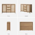 SICOTAS Rattan Sideboard Buffet Cabinet with Storage - 52" Larger Farmhouse Credenza Storage Coffee Bar Cabinet with 3 Drawers & 2 Doors, Boho Console Table for Living Room, Kitchen, Caramel Oak