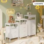 Lazzanto NightStand Bedside Charging Table Bedroom - Night Stand with Charger Station, White Modern Bed Side End Table with Open Shelf & 2 Fabric Drawers, USB-C Port & AC Outlets for Dorm, Living Room