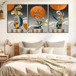 3 Pcs Golden Deer Canvas Wall Art Modern Abstract Paintings Pictures Wall Decor Ginkgo Leaf Luxury Foil Lines Posters Prints for Living Room Bedroom Office Home Decoration Ready to hang 12inx16in canvas