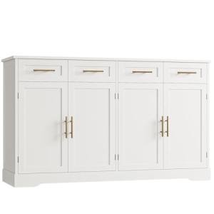 HOSTACK 60" Large Buffet Sideboard with Storage, 36" Tall Kitchen Buffet Storage Cabinet with 4 Drawers, Modern Coffee Bar Cabinet with Gold Handles, Long Sideboard Buffet Table for Kichen, White