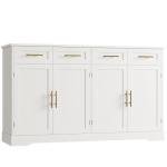 HOSTACK 60" Large Buffet Sideboard with Storage, 36" Tall Kitchen Buffet Storage Cabinet with 4 Drawers, Modern Coffee Bar Cabinet with Gold Handles, Long Sideboard Buffet Table for Kichen, White