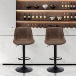 Ermnois Bar Stools Set of 2, Swivel Counter Height Barstools with Back, Adjustable Modern Bar Chairs, Tall Armless PU Leather Kitchen Island Stool, Brown