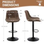 Ermnois Bar Stools Set of 2, Swivel Counter Height Barstools with Back, Adjustable Modern Bar Chairs, Tall Armless PU Leather Kitchen Island Stool, Brown