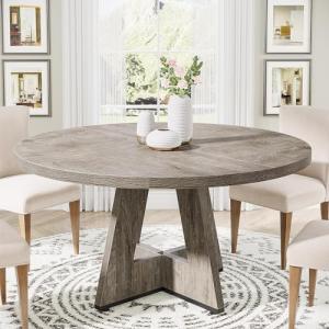 Tribesigns 47 inch Round Dining Table Wood Kitchen Table for Dining Room, 47" Dinner Room Tables for 4-6, Farmhouse Accent Furniture with Wooden Tabletop and Cross Base, Rustic Grey