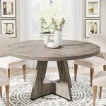Tribesigns 47 inch Round Dining Table Wood Kitchen Table for Dining Room, 47" Dinner Room Tables for 4-6, Farmhouse Accent Furniture with Wooden Tabletop and Cross Base, Rustic Grey