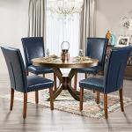 Parsons Dining Chairs Set of 4, Upholstered Nailhead PU Leather Dining Room Kitchen Side Chair with Thick Cushions and Wood Legs, Blue
