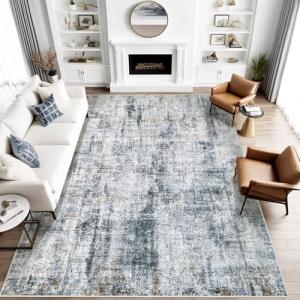 8x10 Area Rug for Living Room: Washable Abstract Soft Rugs Non Slip Modern Stain Resistant Low Pile Carpet for Dining Room Bedroom Nursery Office (Multi Blue, 8'x10')