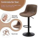 Ermnois Bar Stools Set of 2, Swivel Counter Height Barstools with Back, Adjustable Modern Bar Chairs, Tall Armless PU Leather Kitchen Island Stool, Brown