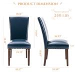 Parsons Dining Chairs Set of 4, Upholstered Nailhead PU Leather Dining Room Kitchen Side Chair with Thick Cushions and Wood Legs, Blue