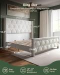 OHOHOLIVE King Size Bed Frame with 56" Headboard - Velvet Upholstered Wingback Platform Bed Frame, Noise Free, Sturdy Wooden Slat Support (Cream, King)