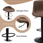 Ermnois Bar Stools Set of 2, Swivel Counter Height Barstools with Back, Adjustable Modern Bar Chairs, Tall Armless PU Leather Kitchen Island Stool, Brown