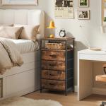 Huuger Night Stand with Charging Station, 4 Drawer Dresser for Bedroom, Bedside Table, 33.9 Inch Tall Nightstand with Open Shelf, End Table, for Closet, Entryway, Bedroom, Rustic Brown