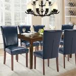 Parsons Dining Chairs Set of 4, Upholstered Nailhead PU Leather Dining Room Kitchen Side Chair with Thick Cushions and Wood Legs, Blue