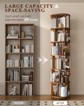 6 Tier Solid Wood Rotating Bookshelf on Wheels, 360° Spinning Book Shelf Tower, Round Revolving Bookcase Organizer, Rolling Bookshelves for Small Spaces, Corner, Bedroom, Kids Room, Office — Walnut