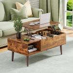 OLIXIS Wooden Coffee Table, Lift Top Coffee Table with Large Hidden Compartment and Ample Storage Shelf, Lift Tabletop Dining Table for Living Room, Home Small Space, Rustic