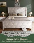 OHOHOLIVE King Size Bed Frame with 56" Headboard - Velvet Upholstered Wingback Platform Bed Frame, Noise Free, Sturdy Wooden Slat Support (Cream, King)