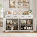 HOSTACK 60" Large Buffet Sideboard with Storage, 36" Tall Kitchen Buffet Storage Cabinet with 4 Drawers, Modern Coffee Bar Cabinet with Gold Handles, Long Sideboard Buffet Table for Kichen, White