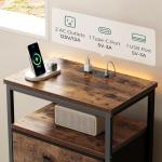 Huuger Night Stand with Charging Station, 4 Drawer Dresser for Bedroom, Bedside Table, 33.9 Inch Tall Nightstand with Open Shelf, End Table, for Closet, Entryway, Bedroom, Rustic Brown