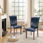 Parsons Dining Chairs Set of 4, Upholstered Nailhead PU Leather Dining Room Kitchen Side Chair with Thick Cushions and Wood Legs, Blue