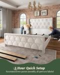 OHOHOLIVE King Size Bed Frame with 56" Headboard - Velvet Upholstered Wingback Platform Bed Frame, Noise Free, Sturdy Wooden Slat Support (Cream, King)