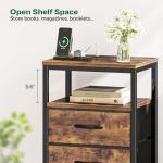 Huuger Night Stand with Charging Station, 4 Drawer Dresser for Bedroom, Bedside Table, 33.9 Inch Tall Nightstand with Open Shelf, End Table, for Closet, Entryway, Bedroom, Rustic Brown