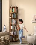 6 Tier Solid Wood Rotating Bookshelf on Wheels, 360° Spinning Book Shelf Tower, Round Revolving Bookcase Organizer, Rolling Bookshelves for Small Spaces, Corner, Bedroom, Kids Room, Office — Walnut