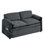 Hatppto 63" Velvet Pull Out Couch, 3 in 1 Convertible Sleeper Sofa Bed with Adjustable Backrest, Modern Loveseat Sleeper Sofa with USB & Side Pockets for Living Room, Bedroom, Apartment, Dark Grey