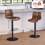 HeuGah Bar Stools Set of 3, Swivel Counter Height Barstools with Back, Adjustable Height 24" to 32", Brown Faux Leather Bar Chairs for Kitchen Island (Brown, Set of 3 (24'' to 32''))