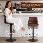 HeuGah Bar Stools Set of 3, Swivel Counter Height Barstools with Back, Adjustable Height 24" to 32", Brown Faux Leather Bar Chairs for Kitchen Island (Brown, Set of 3 (24'' to 32''))