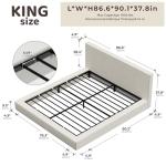 RECCI Cloud Upholstered King Bed Frame with Headboard, 5 Inch Foam Padded Platform, No Box Spring, Easy Assembly (Cream)